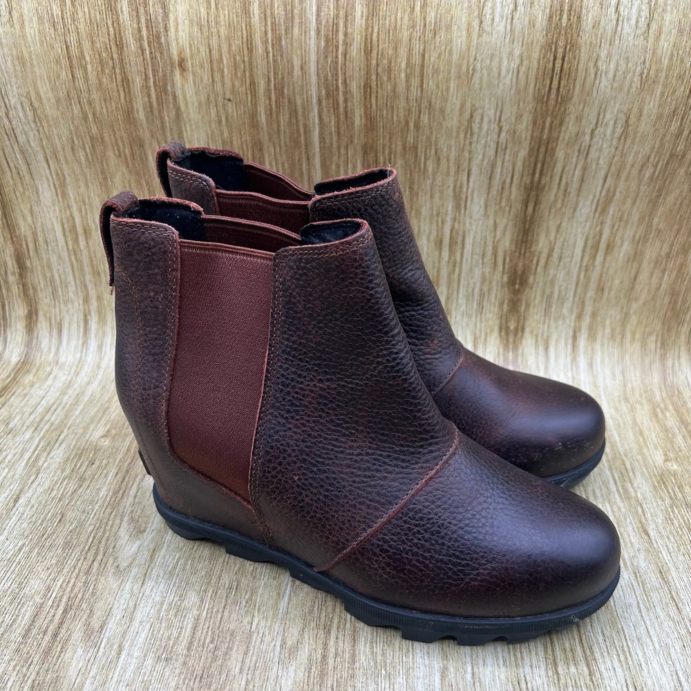 Sorel Joan of Arctic Wedge II Chelsea Boots Women's 9 Brown Leather NL3346-282